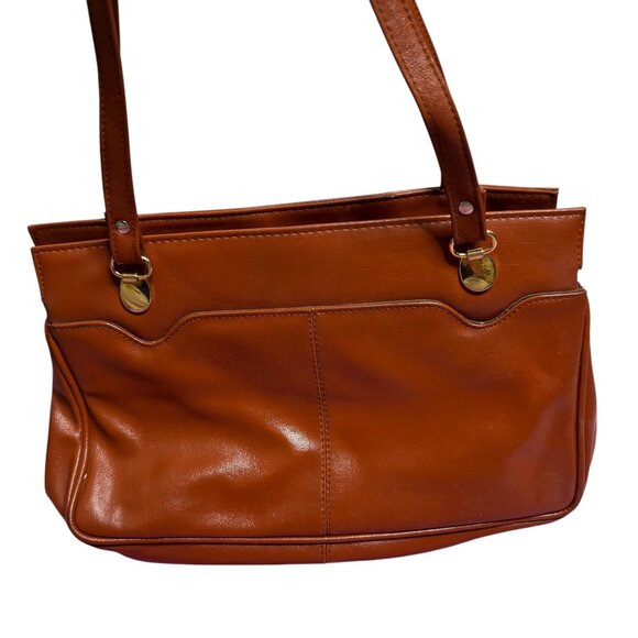 Vintage 80s Brown Faux Leather Shoulder Bag Interior Pockets Kiss Lock Magnetic - Picture 6 of 7